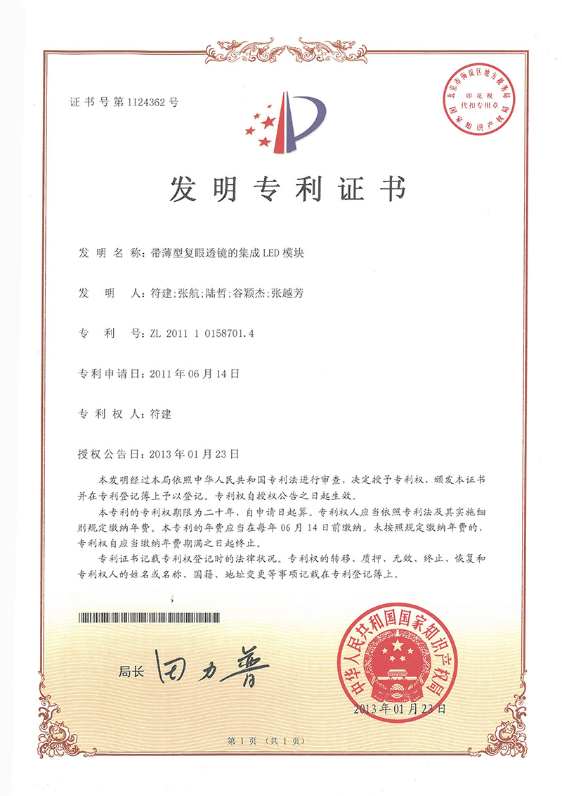带薄型复眼透镜的集成LED模块-发明